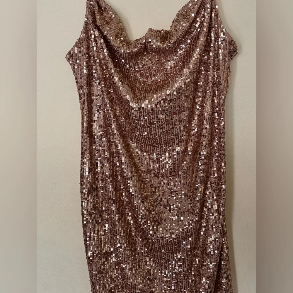 MARINA Women’s Rose Gold Sequin Spaghetti Strap Dress - Picture 3 of 8